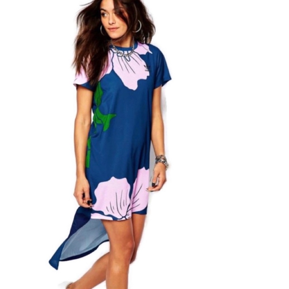 NWT Adidas Floral Hi-Lo Hem Dress Sz M